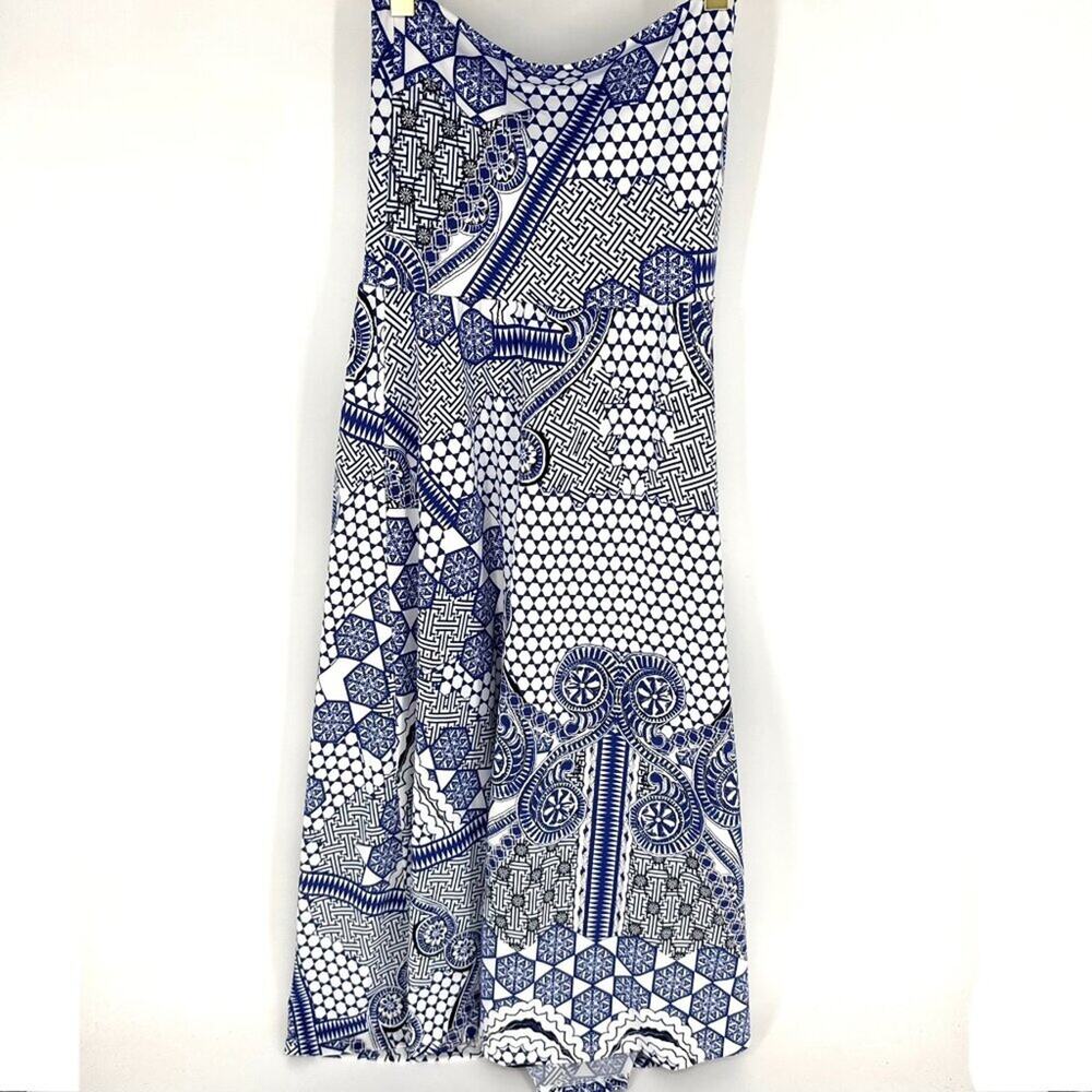 Amy Matto Strapless Midi Dress Blue White Pattern Size Large - Picture 4 of 7